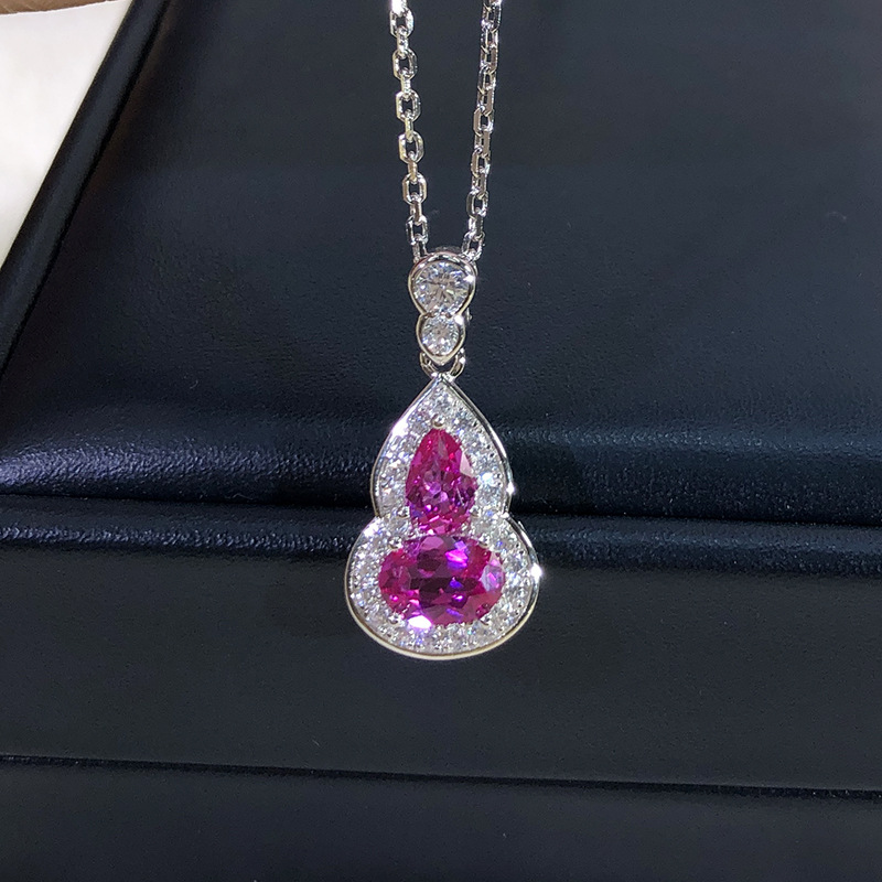 新色卢比来925银葫芦项链福禄寓意粉紫色锁骨链可拆吊坠显白厂出
