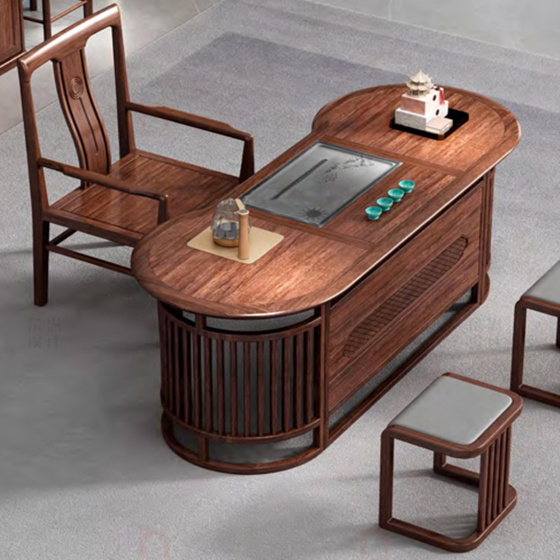 办公家具新中式实木茶桌椅组合茶桌泡茶桌办公室茶桌一体办公茶台
