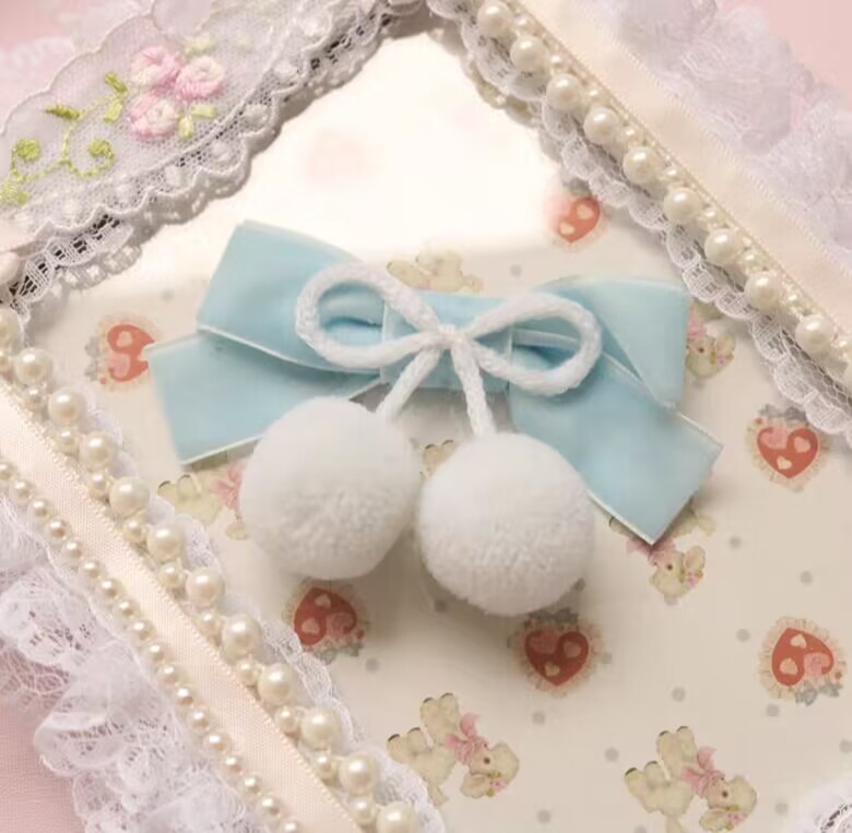 Cute Sweet Light Blue Bowknot Hair Ball Duckbill Clip Winter Partysu Hair Clip Student Autumn and Winter Plush Hairpin