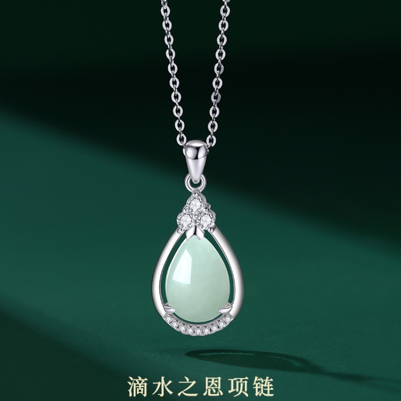 s925纯银高级感水滴项链新中式小众设计配饰和田玉吊坠母亲节礼物