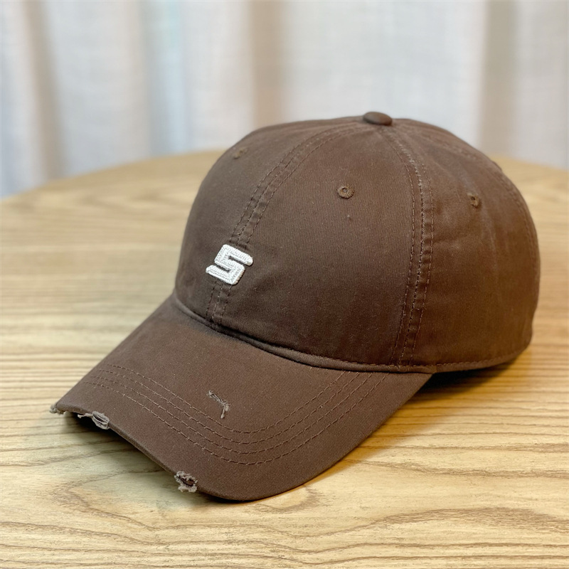 Original Design Embroidery S Letter Soft Top Sports Baseball Cap Men's Simple Ripped Peaked Cap Women 2024 New