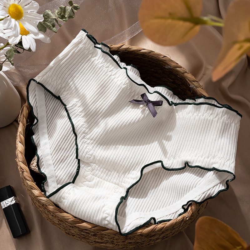 新款纯棉螺纹中腰少女内裤全棉裆纯色可爱学生大码日系内裤女裤头