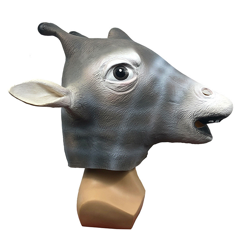 可爱长颈鹿头套动物面具化妆舞会搞笑乳胶头饰万圣节派对恶搞道具