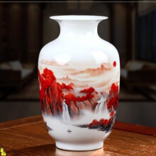 景德镇陶瓷器小花瓶摆件客厅插花干花家居中式青花瓷红装饰工艺品