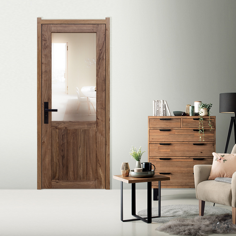 卫生间单扇门实木门榆木室内门平开玻璃木门门头店铺装修木门透性