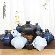 中式小花器复古禅意客厅鲜花花瓶桌面摆件茶室插花装饰摆设石榴瓶