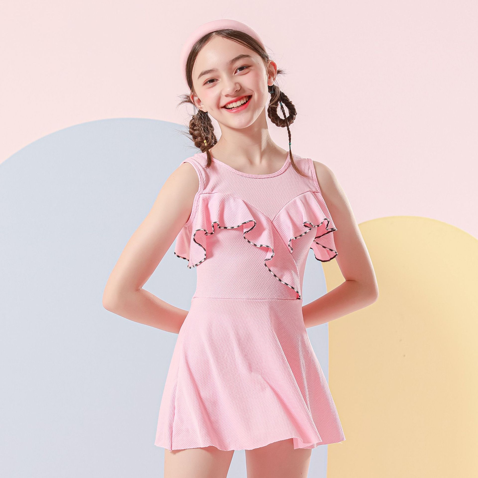 新款儿童泳衣分体平角少女韩版游泳衣学生泡温泉时尚女童泳衣套装