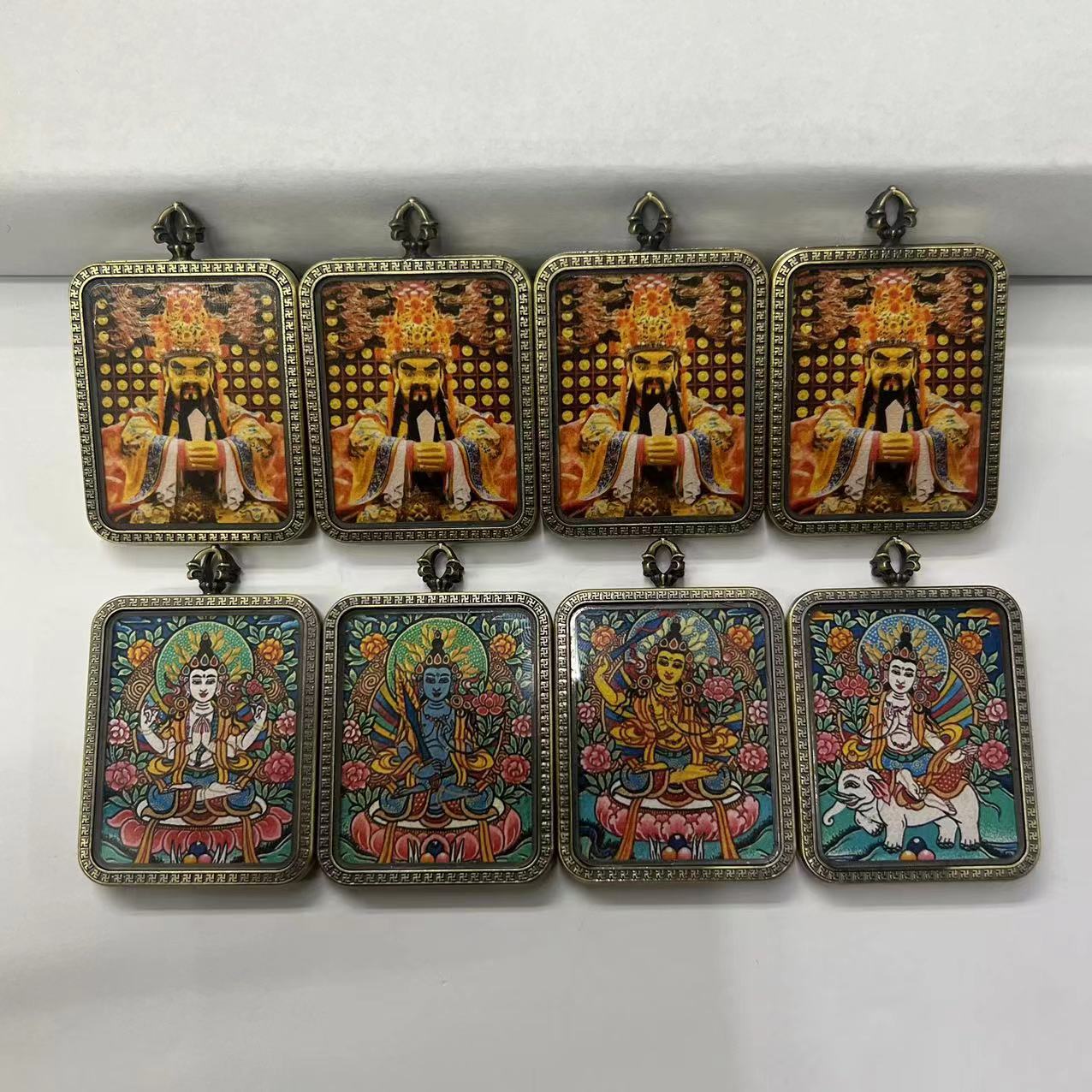 藏式唐卡双面五台山龙五爷文殊菩萨八大守护神藏式唐卡吊坠送挂绳