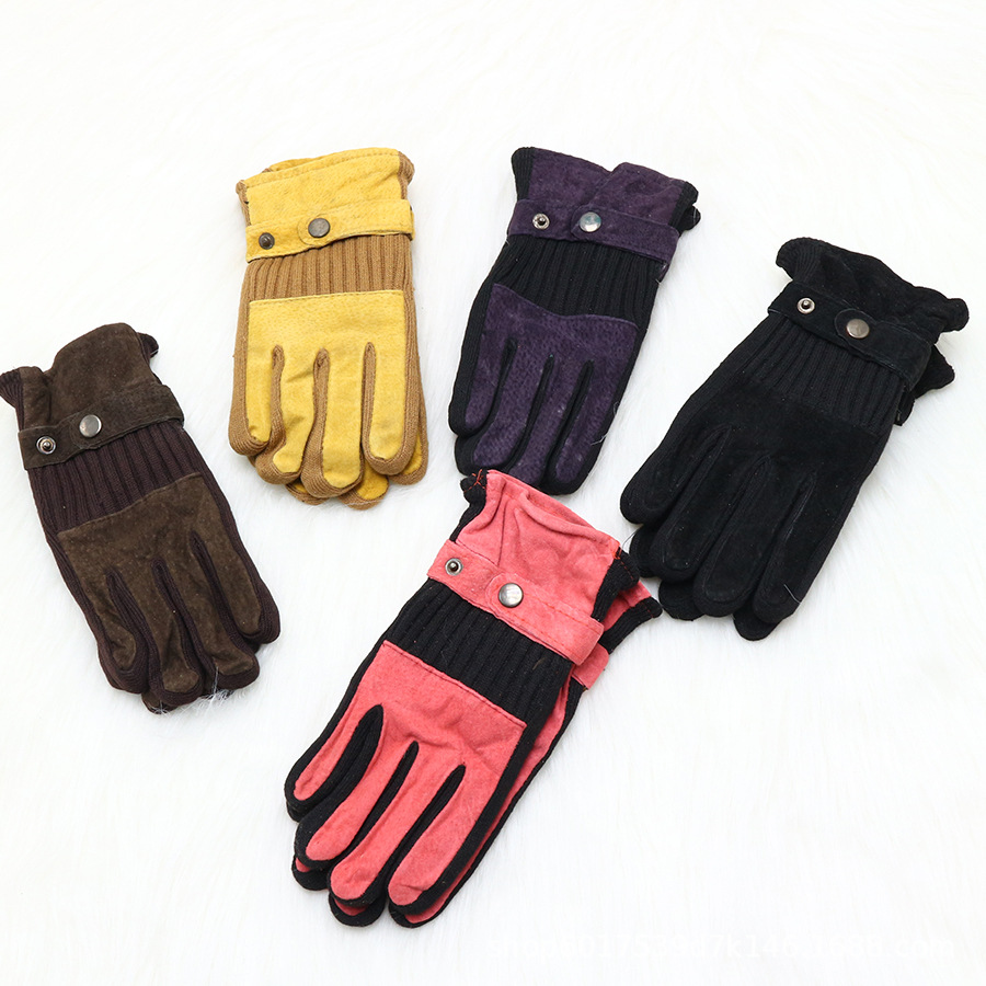 猪皮保暖手套女冬加绒加厚防寒劳保耐磨骑车工地工人户外工作冬天