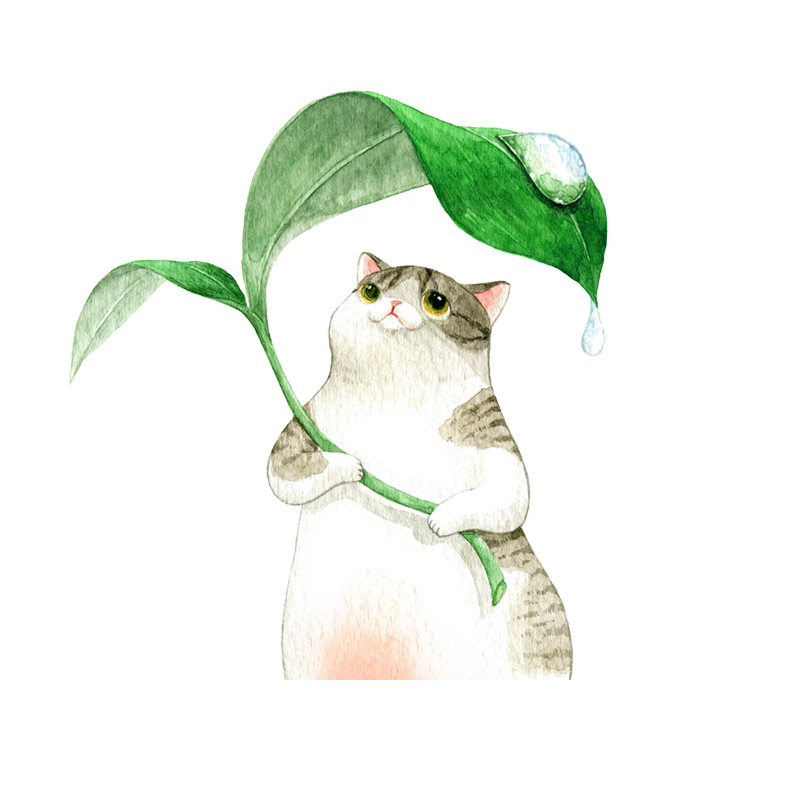 爱客跨境时尚卡通躲雨小猫墙贴创意儿童房幼儿园卧室墙壁自粘贴画