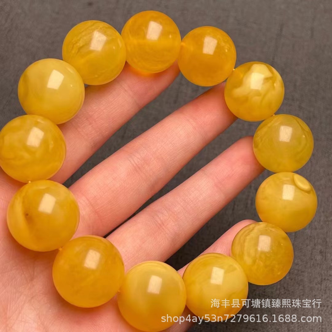 纯天然原矿蜜蜡大珠手串蜡质浓郁如图精选货头蜜蜡大珠手串批发-阿里