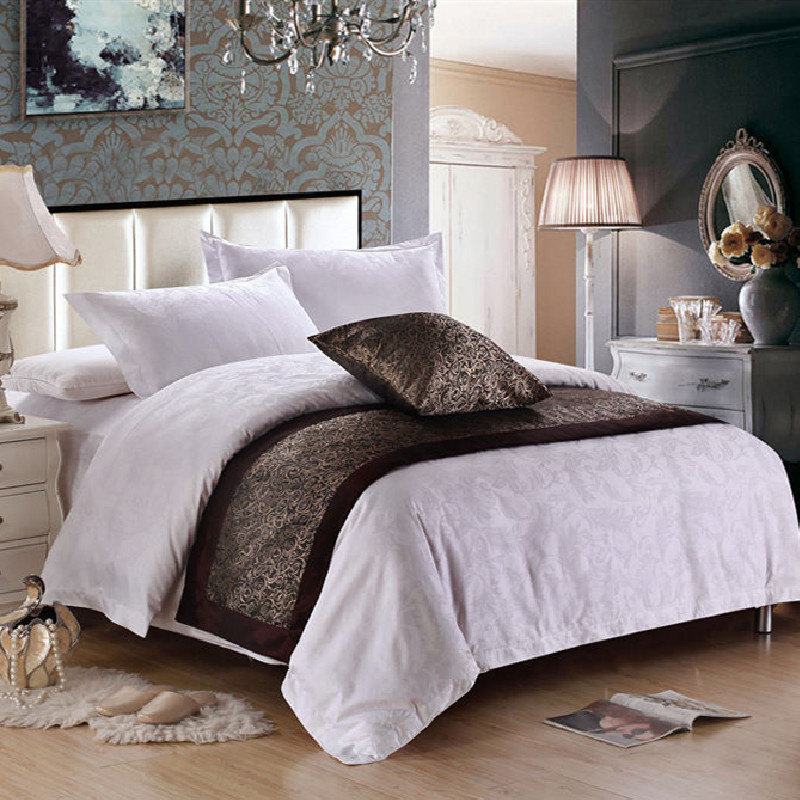 酒店床上用品四件套 全棉白色酒店床品提花被子五星级宾馆-阿里巴巴