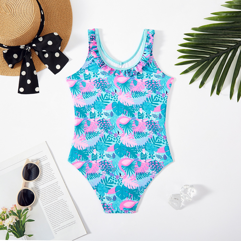 Foreign Trade New Girl's One-Piece Swimsuit Flamingo Girl Swimwear Little Ruffled Children's Swimsuit