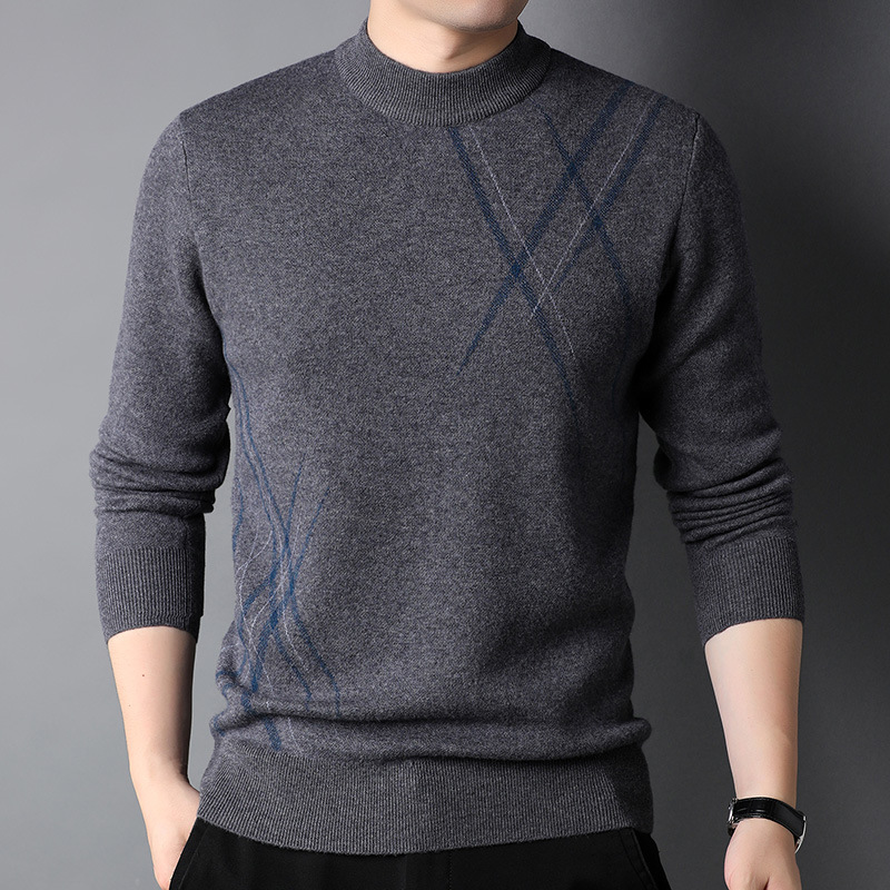 高端羊毛加厚毛衣四平针商务休闲秋冬季新款简约中年男士羊毛衫
