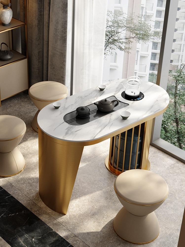 轻奢岩板茶台客厅家用茶道套装带烧水现代设计师款办公室功夫茶桌