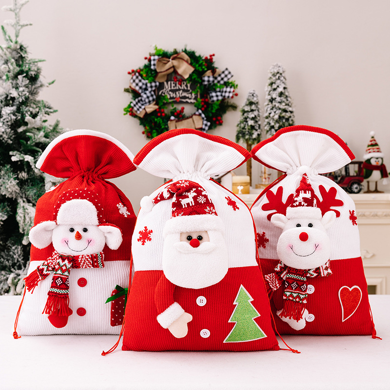 New Christmas Decoration Creative Double-Piece Knitted Gift Bag Santa Claus Gift Bag Apple Bag