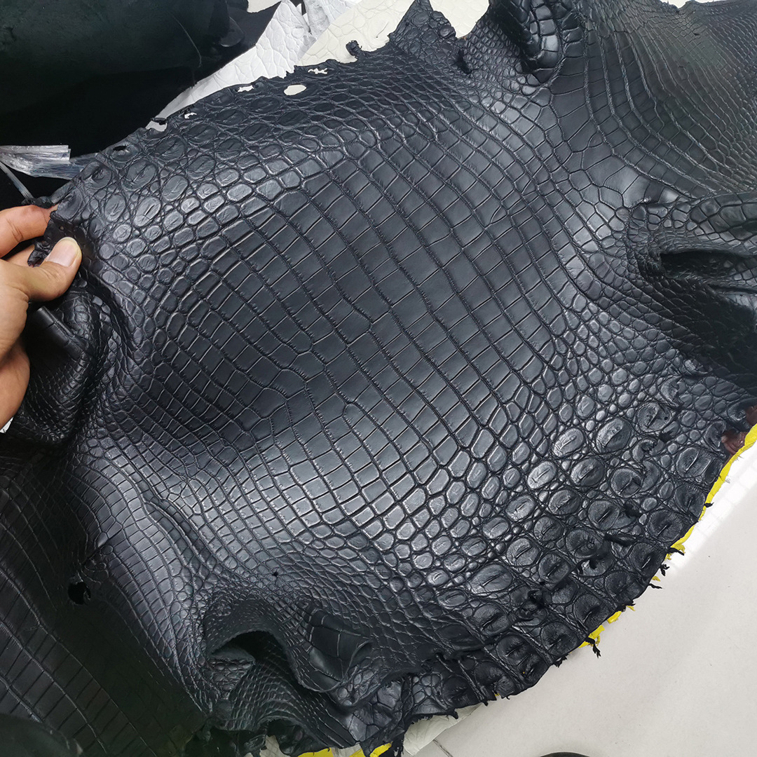 aresgator南非纯水染哑光尼罗鳄鱼皮雾面无涂层黑色自然光皮料