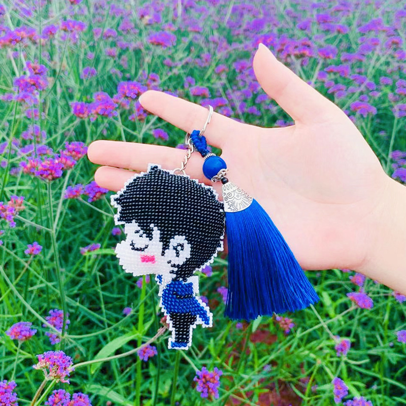 印花十字绣可爱卡通萌小q新郎新娘结婚情侣全珠绣钥匙扣手机挂件