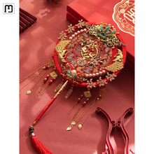 贝顺中式新娘结婚礼喜扇秀禾团扇双面扇子红色古典成品diy材料包