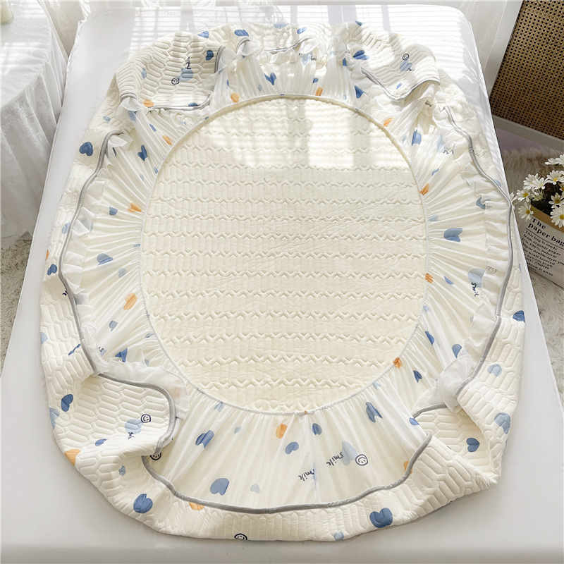 Summer Latex Three-Piece Set of Summer Sleeping Mat Lace Ice Silk Summer Mat Fitted Sheet Bed Skirt Non-Slip Fixed Mattress Cover