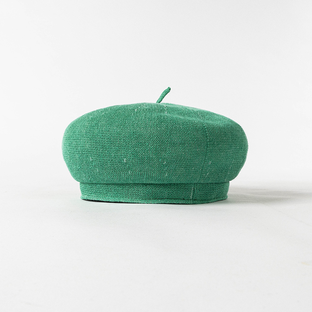 春夏新款时尚休闲女士透气针织深檐麻纱贝雷帽画家帽透气凹造型帽