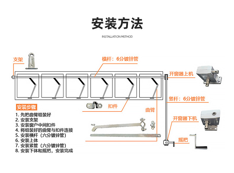 平开窗手摇开窗机上悬窗手动开窗器排烟装置联动高窗曲臂下悬关窗