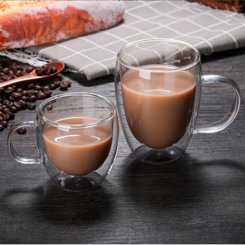 Double-Layer Transparent Glass Coffee Cup with Handle Simple Heat Insulation Milk Breakfast Cup Borosilicate Glass Tea Cup