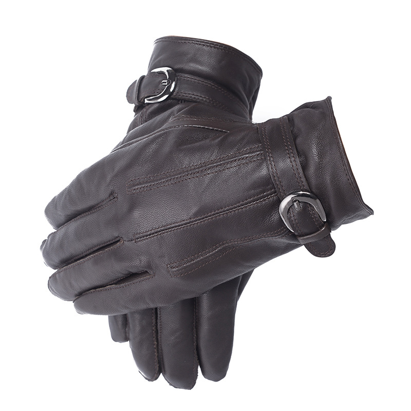 Men's Leather Gloves Cycling Sheepskin Gloves Men's Warm Winter Gloves Fleece-Lined Windproof Waterproof Outdoor Gloves