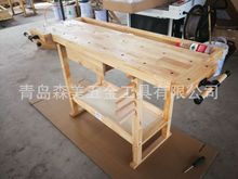 青岛森美直销橡胶木木工桌 实木工作台 木工坊桌子多功能操作台