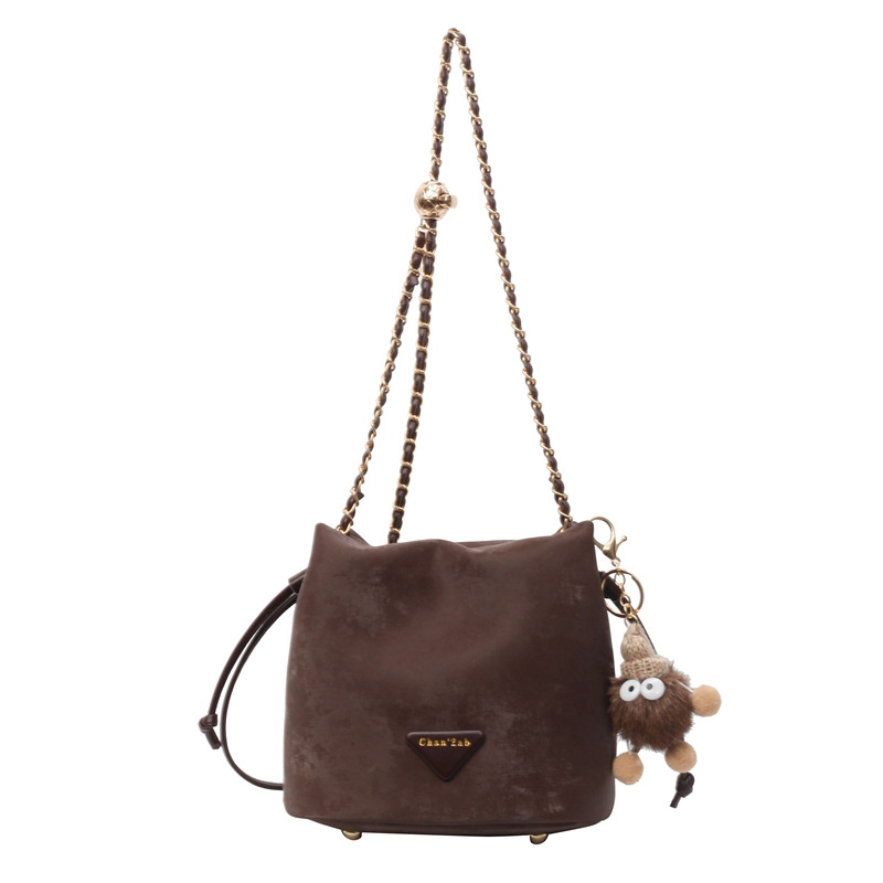 This Year's Popular Suede Special-Interest Design Lucky Bag Bag Shoulder Crossbody Fashionable Bucket Drawstring Chain Bag women bag