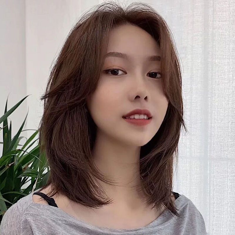 【48小时发货】假发女短发真人发丝八字刘海内扣锁骨发时尚气质自