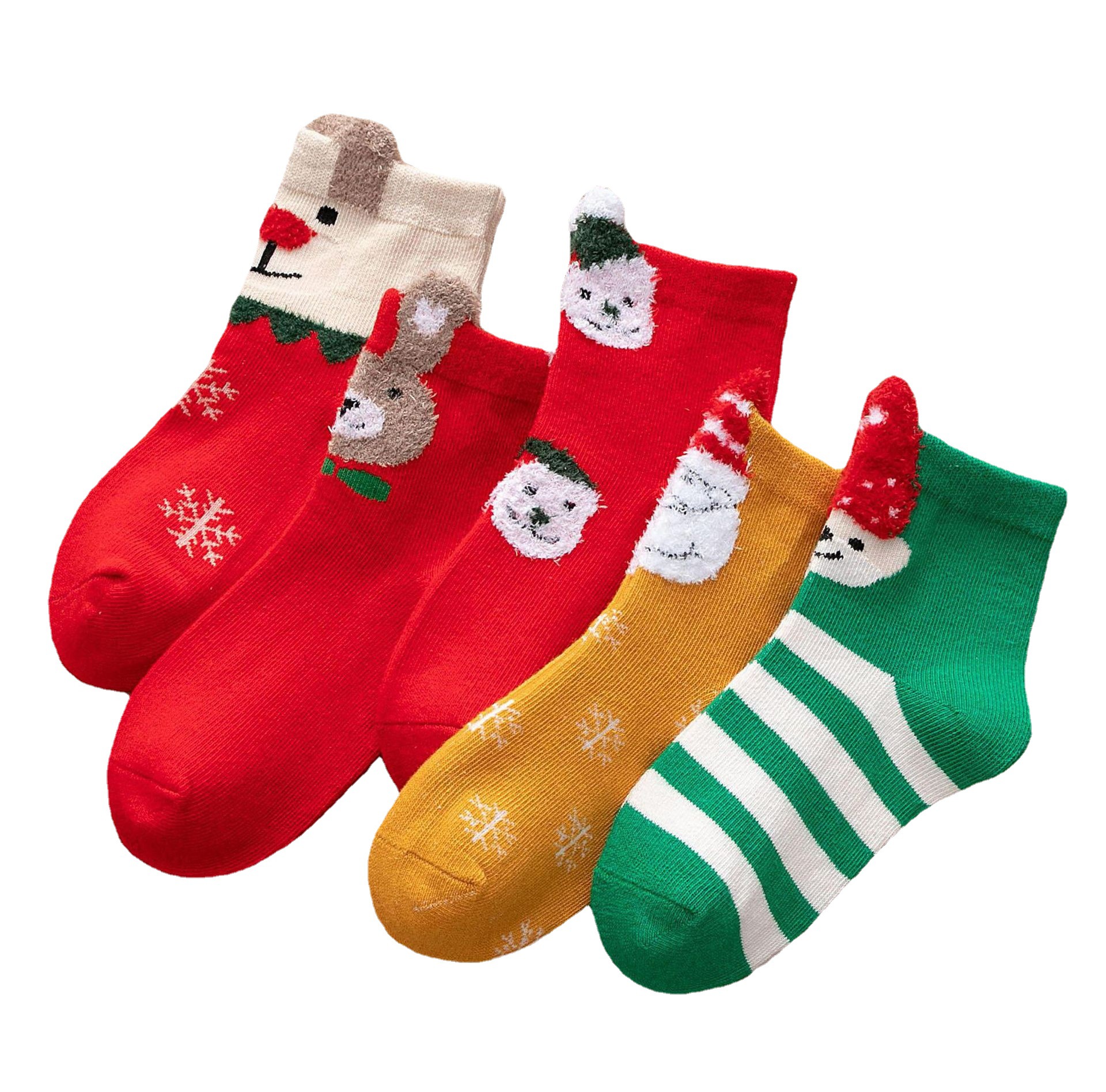 儿童袜子秋冬卡通新年圣诞袜男童女童红色喜庆中筒棉袜可爱长筒袜