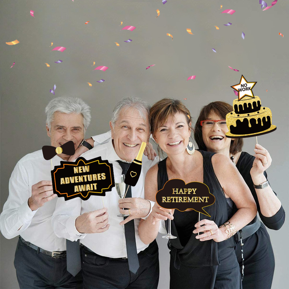 亚马逊退休拍照道具 黑金主题退休快乐retired拍照专用装饰插旗