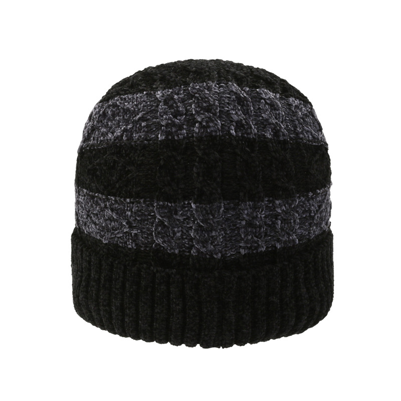 New Autumn and Winter Men's plus Fluff Knitted Hat Chenille Woolen Cap Outdoor Keep Warm Thickened Ears Protection Hat