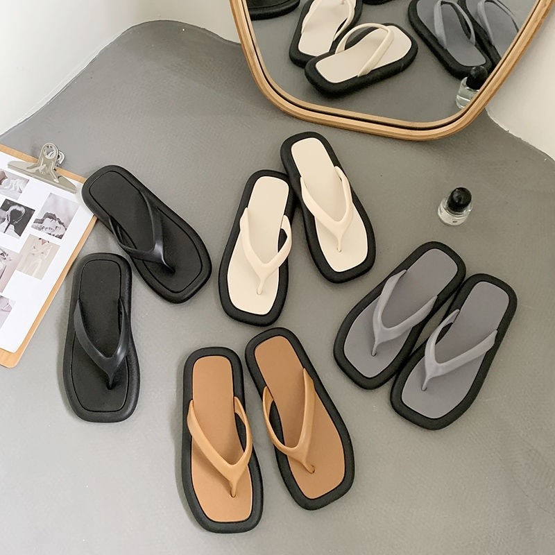 2023 Girl's Wrong Color Square Toe Flip Flops Women's Shoes Korean Style Fashion Slippers Flip-Flops Beach Sandals in Stock