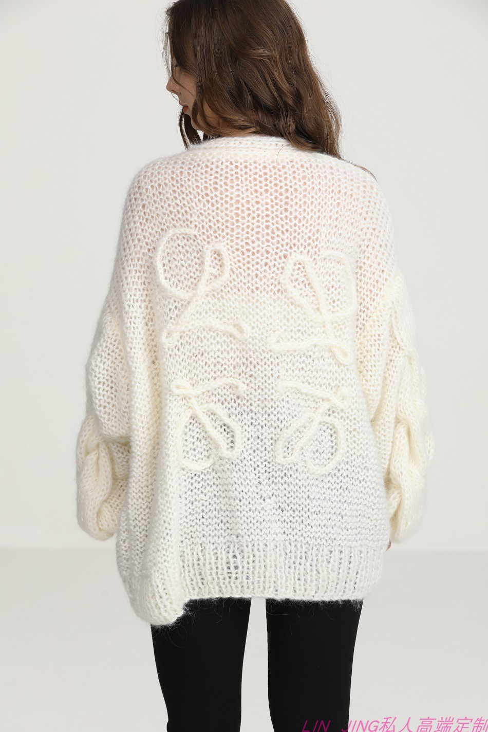 手工编织钩花马海毛宽松慵懒风直筒开衫外套通勤毛衣女sweater