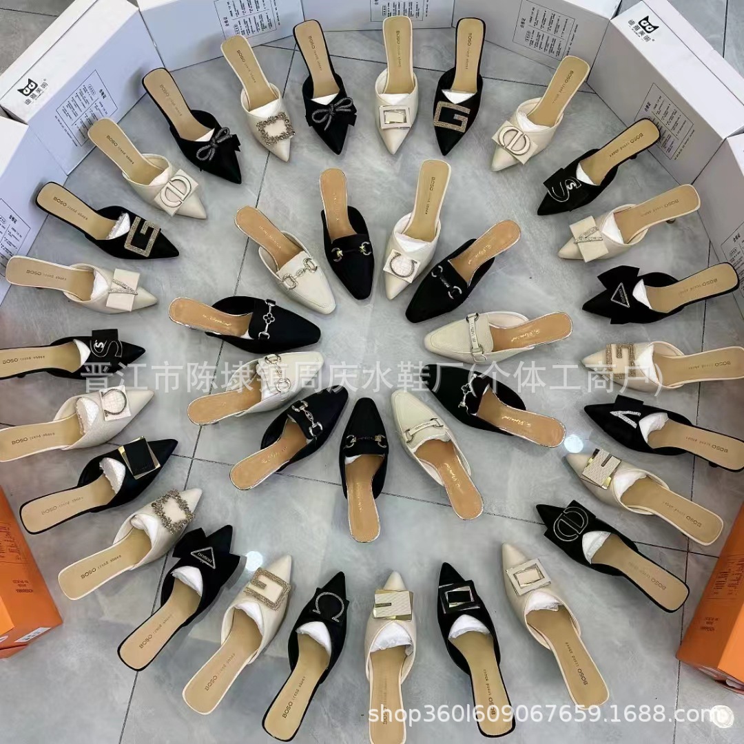 女鞋尾货温州品牌时装高跟女拖鞋夏季尖头浅口性感显