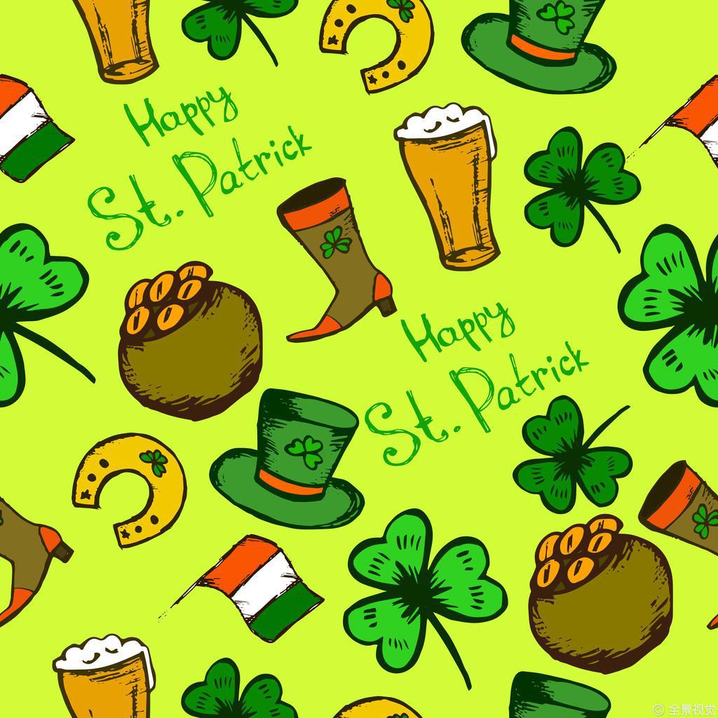 新款 三叶草圣帕特里克节爱尔兰节 装饰数码印花纯棉布料棉布布组