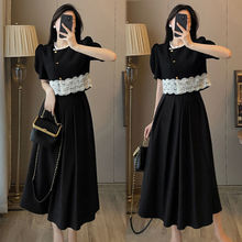 法式复古赫本风黑色连衣裙高级感气质显瘦伞裙泡泡袖上衣两件套装