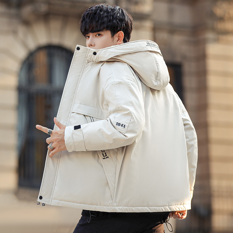 Winter Down Jacket Men 'S White Duck Down Warm Hooded Jacket Men 'S Casual Couple Solid Color Short Down Coat