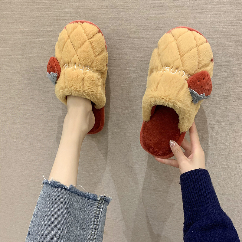 New Cotton Slippers Women Couple Cute Home Warm Non Slip Cotton Slippers Cotton Slippers Confinement Shoes Winter Fashion Plush Slippers