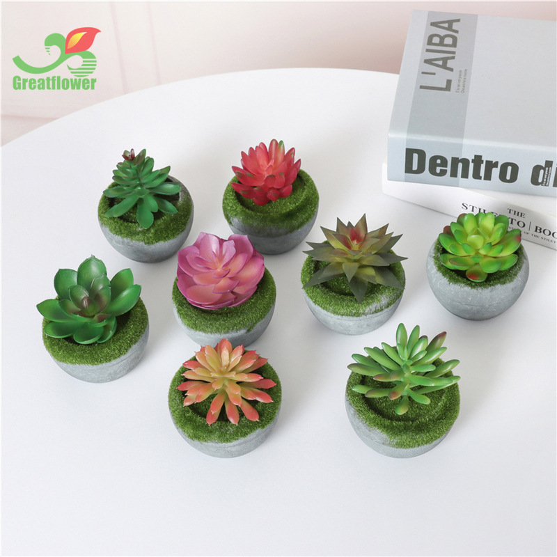 Cross-Border Supply Artificial Succulent Pant Vintage Pulp Bonsai Artificial Flower Fake Succulent Imitation Cement Plant Moss Pot