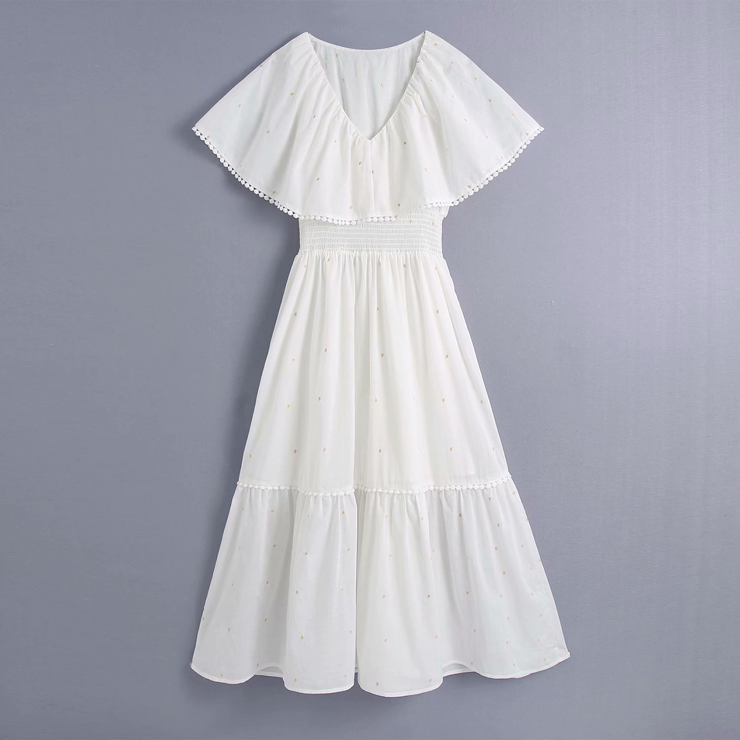 2021欧美风夏女装新款短袖刺绣薄纱连衣裙 1596