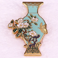 中国陶瓷艺术花瓶瓷瓶花朵瓷器胸针珐琅徽章