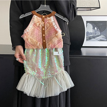 韩版女童梦幻甜美人鱼公主裙夏季新款女孩吊带背心亮片半身裙套装