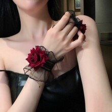 暗黑系玫瑰花蕾丝手环女手腕套手链红色手袖结婚礼服lolita洛丽塔