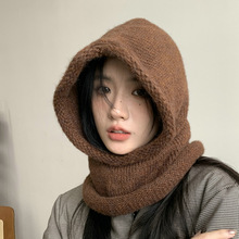 韩国针织毛线帽子女冬季围脖一体网红洋气套头针织帽围脖护耳包头