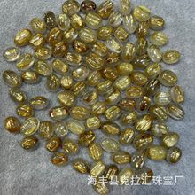 天然发晶钛金椭圆形戒面批发 金丝发晶水晶镶嵌裸石半成品