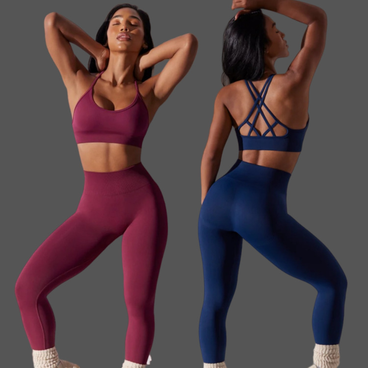 European and American Seamless Sexy Yoga Clothes Suit Beauty Back Exercise Bra Tights Workout Clothes Running Workout Pants Women