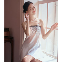 D8005新款抹胸带胸垫性感吊带睡裙女士夏季薄款丝绸短裙家居服